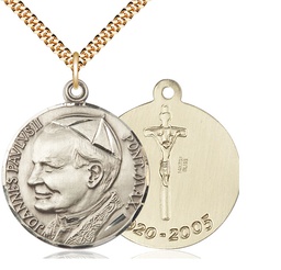 [3003GF/24G] 14kt Gold Filled Saint John Paul II Pendant on a 24 inch Gold Plate Heavy Curb chain