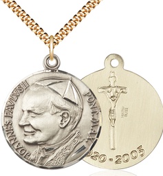 [3003GF/24G] 14kt Gold Filled Saint John Paul II Pendant on a 24 inch Gold Plate Heavy Curb chain