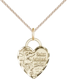 [3403GF/18GF] 14kt Gold Filled Saint Michael Heart Pendant on a 18 inch Gold Filled Light Curb chain
