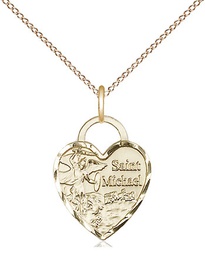 [3403GF/18GF] 14kt Gold Filled Saint Michael Heart Pendant on a 18 inch Gold Filled Light Curb chain