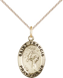 [3989GF/18GF] 14kt Gold Filled Saint Francis of Assisi Pendant on a 18 inch Gold Filled Light Curb chain