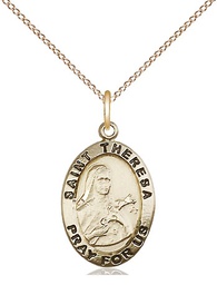 [3992GF/18GF] 14kt Gold Filled Saint Theresa Pendant on a 18 inch Gold Filled Light Curb chain