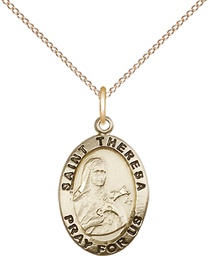 [3992GF/18GF] 14kt Gold Filled Saint Theresa Pendant on a 18 inch Gold Filled Light Curb chain