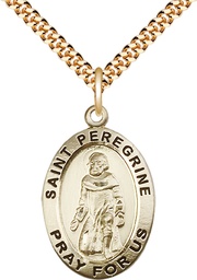 [4026GF/24G] 14kt Gold Filled Saint Peregrine Pendant on a 24 inch Gold Plate Heavy Curb chain