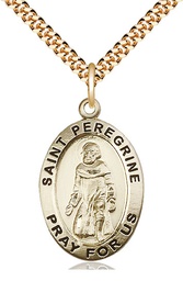 [4026GF/24G] 14kt Gold Filled Saint Peregrine Pendant on a 24 inch Gold Plate Heavy Curb chain