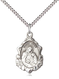 [0822ASS/18S] Sterling Silver Saint Ann Pendant on a 18 inch Light Rhodium Light Curb chain