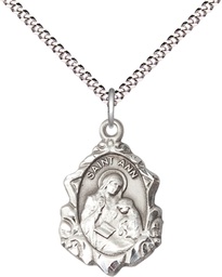 [0822ASS/18S] Sterling Silver Saint Ann Pendant on a 18 inch Light Rhodium Light Curb chain