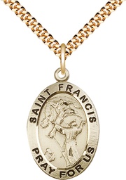 [4029GF/24G] 14kt Gold Filled Saint Francis of Assisi Pendant on a 24 inch Gold Plate Heavy Curb chain