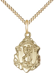 [0822CGF/18G] 14kt Gold Filled Saint Christopher Pendant on a 18 inch Gold Plate Light Curb chain