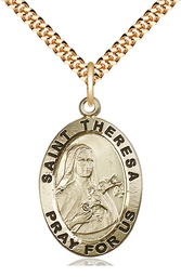 [4032GF/24G] 14kt Gold Filled Saint Theresa Pendant on a 24 inch Gold Plate Heavy Curb chain