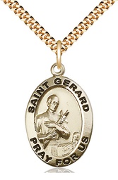 [4034GF/24G] 14kt Gold Filled Saint Gerard Pendant on a 24 inch Gold Plate Heavy Curb chain