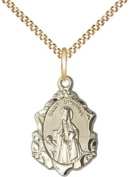 [0822DYGF/18G] 14kt Gold Filled Saint Dymphna Pendant on a 18 inch Gold Plate Light Curb chain