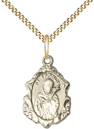 [0822FCGF/18G] 14kt Gold Filled Saint Francis Pendant on a 18 inch Gold Plate Light Curb chain