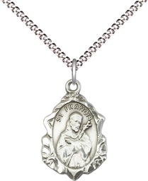 [0822FCSS/18S] Sterling Silver Saint Francis Pendant on a 18 inch Light Rhodium Light Curb chain