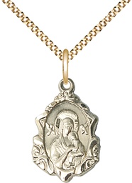 [0822HGF/18G] 14kt Gold Filled Our Lady of Perpetual Help Pendant on a 18 inch Gold Plate Light Curb chain