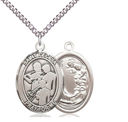[7179SS/24SS] Sterling Silver Saint Cecilia Marching Band Pendant on a 24 inch Sterling Silver Heavy Curb chain