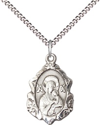 [0822HSS/18S] Sterling Silver Our Lady of Perpetual Help Pendant on a 18 inch Light Rhodium Light Curb chain