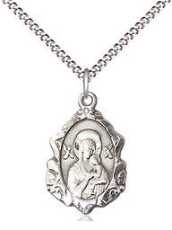 [0822HSS/18S] Sterling Silver Our Lady of Perpetual Help Pendant on a 18 inch Light Rhodium Light Curb chain