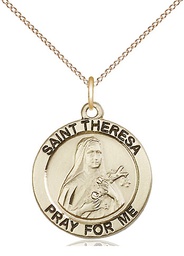 [4064GF/18GF] 14kt Gold Filled Saint Theresa Pendant on a 18 inch Gold Filled Light Curb chain