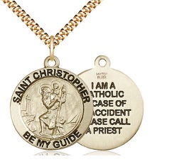 [4074GF/24G] 14kt Gold Filled Saint Christopher Pendant on a 24 inch Gold Plate Heavy Curb chain