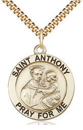 [4076GF/24G] 14kt Gold Filled Saint Anthony Pendant on a 24 inch Gold Plate Heavy Curb chain