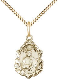 [0822JGF/18G] 14kt Gold Filled Saint Jude Pendant on a 18 inch Gold Plate Light Curb chain