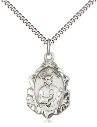 [0822JSS/18S] Sterling Silver Saint Jude Pendant on a 18 inch Light Rhodium Light Curb chain