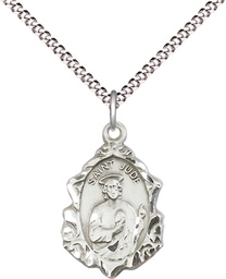 [0822JSS/18S] Sterling Silver Saint Jude Pendant on a 18 inch Light Rhodium Light Curb chain