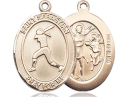 [7183GF] 14kt Gold Filled Saint Sebastian  Softball Medal