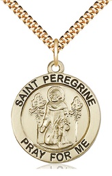[4081GF/24G] 14kt Gold Filled Saint Peregrine Pendant on a 24 inch Gold Plate Heavy Curb chain