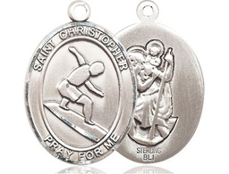 [7184SS] Sterling Silver Saint Christopher Surfing Medal