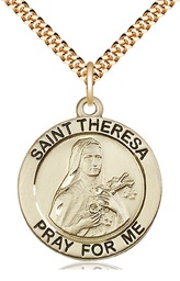 [4087GF/24G] 14kt Gold Filled Saint Theresa Pendant on a 24 inch Gold Plate Heavy Curb chain