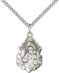 [0822KSS/18S] Sterling Silver Saint Joseph Pendant on a 18 inch Light Rhodium Light Curb chain