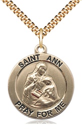 [4088GF/24G] 14kt Gold Filled Saint Ann Pendant on a 24 inch Gold Plate Heavy Curb chain