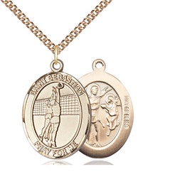 [7186GF/24GF] 14kt Gold Filled Saint Sebastian Volleyball Pendant on a 24 inch Gold Filled Heavy Curb chain