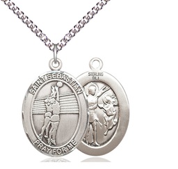 [7186SS/24SS] Sterling Silver Saint Sebastian Volleyball Pendant on a 24 inch Sterling Silver Heavy Curb chain