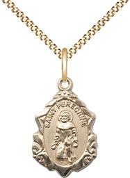 [0822PGF/18G] 14kt Gold Filled Saint Peregrine Pendant on a 18 inch Gold Plate Light Curb chain