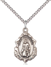 [0822PSS/18S] Sterling Silver Saint Peregrine Pendant on a 18 inch Light Rhodium Light Curb chain