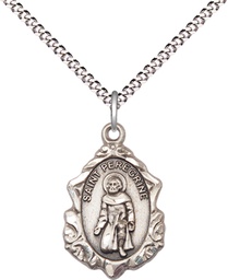 [0822PSS/18S] Sterling Silver Saint Peregrine Pendant on a 18 inch Light Rhodium Light Curb chain