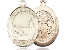 [7188GF] 14kt Gold Filled Saint Sebastian Fishing Medal