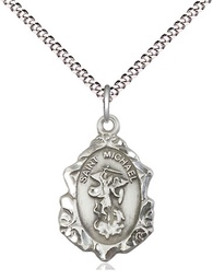 [0822RSS/18S] Sterling Silver Saint Michael the Archangel Pendant on a 18 inch Light Rhodium Light Curb chain