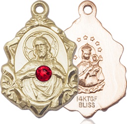 [0822SGF-STN7] 14kt Gold Filled Scapular w/ Ruby Stone Medal with a 3mm Ruby Swarovski stone