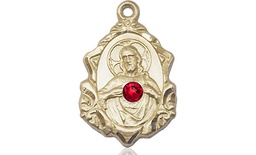 [0822SKT-STN7] 14kt Gold Scapular w/ Ruby Stone Medal with a 3mm Ruby Swarovski stone