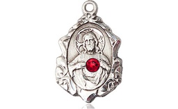 [0822SSS-STN7] Sterling Silver Scapular w/ Ruby Stone Medal with a 3mm Ruby Swarovski stone