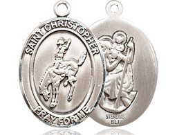 [7192SS] Sterling Silver Saint Christopher Rodeo Medal