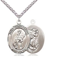 [7192SS/24SS] Sterling Silver Saint Christopher Rodeo Pendant on a 24 inch Sterling Silver Heavy Curb chain