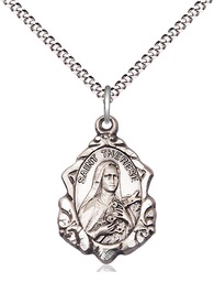 [0822TESS/18S] Sterling Silver Saint Therese of Lisieux Pendant on a 18 inch Light Rhodium Light Curb chain