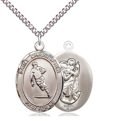 [7194SS/24SS] Sterling Silver Saint Christopher Rugby Pendant on a 24 inch Sterling Silver Heavy Curb chain
