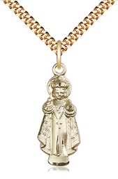 [0824GF/24G] 14kt Gold Filled Infant of Prague Pendant on a 24 inch Gold Plate Heavy Curb chain