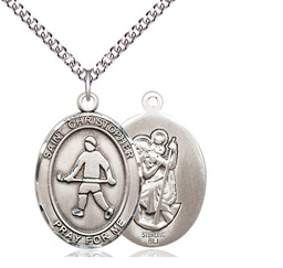 [7195SS/24SS] Sterling Silver Saint Christopher Field Hockey Pendant on a 24 inch Sterling Silver Heavy Curb chain